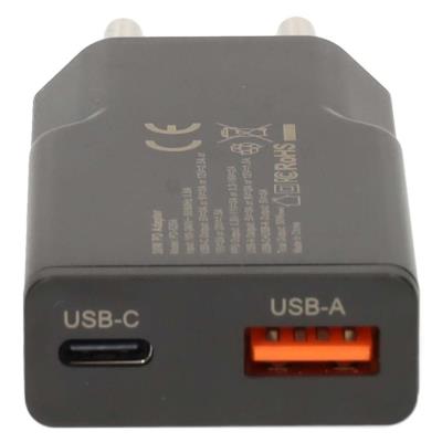 NEDIS síťová nabíječka/ 20 W/ PD 3.0/ rychlé nabíjení/ 1.5 / 2.0 / 2.22 / 3.0 A/ USB-A/ USB-C/ černá