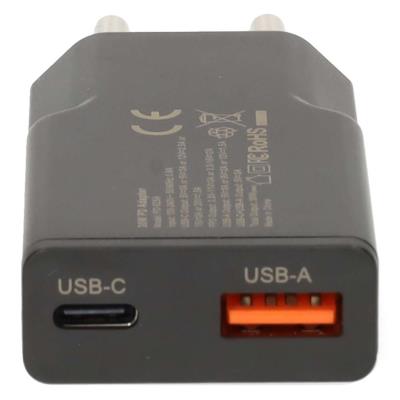 NEDIS síťová nabíječka/ 30 W/ PD 3.0/ rychlé nabíjení/ 1.5 / 2.0 / 2.22 / 3.0 A/ USB-A/ USB-C/ černá