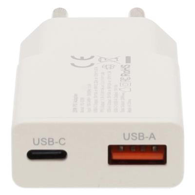 NEDIS síťová nabíječka/ 30 W/ PD 3.0/ rychlé nabíjení/ 1.5 / 2.0 / 2.22 / 3.0 A/ USB-A/ USB-C/ bílá/ kabel 1,5m