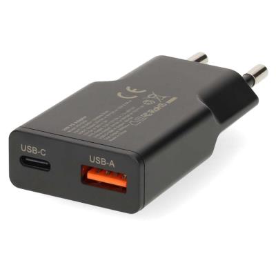 NEDIS síťová nabíječka/ 30 W/ PD 3.0/ rychlé nabíjení/ 1.5 / 2.0 / 2.22 / 3.0 A/ USB-A/ USB-C/ černá/ kabel 1,5m