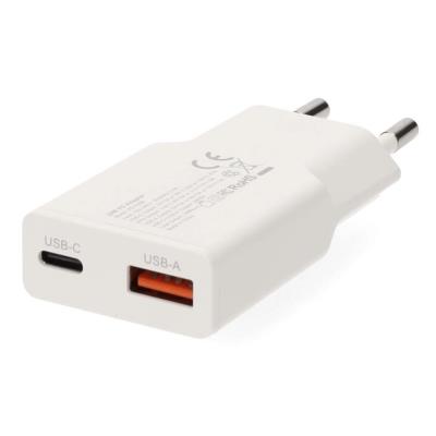 NEDIS síťová nabíječka/ 30 W/ PD 3.0/ rychlé nabíjení/ 1.5 / 2.0 / 2.22 / 3.0 A/ USB-A/ USB-C/ bílá