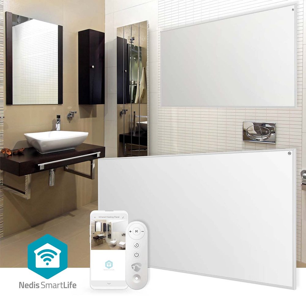 NEDIS Wi-Fi chytrý infračervený topný panel/ 700W/ 120 x 620 x 240 mm/ nastavení teploty/ termostat/ IP44/ DO/ bílý