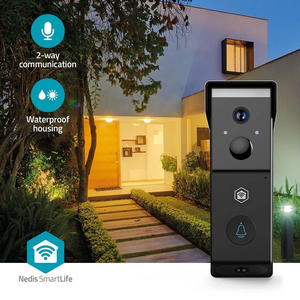 NEDIS Wi-Fi chytrý dveřní videotelefon/ 2x 1920x1080/ 4Mpix/ napájení z baterie/ IP54/ snímač pohybu/ noční vidění/ čern