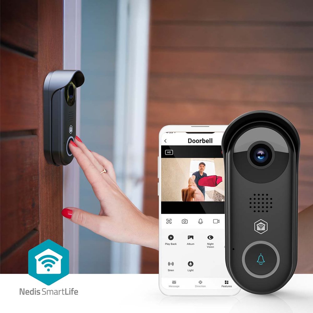NEDIS Wi-Fi chytrý dveřní videotelefon/ 1920x1080/ 2Mpix/ IP54/ transformátor/ snímač pohybu/ noční vidění/ Onvif/ černý