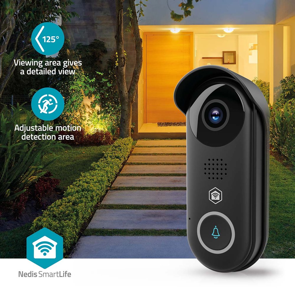 NEDIS Wi-Fi chytrý dveřní videotelefon/ 1920x1080/ 2Mpix/ IP54/ transformátor/ snímač pohybu/ noční vidění/ Onvif/ černý