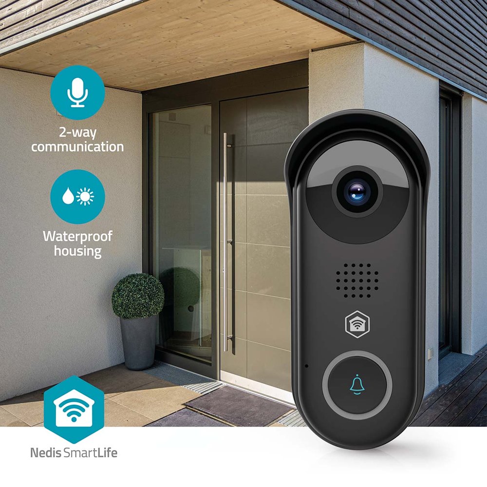 NEDIS Wi-Fi chytrý dveřní videotelefon/ 1920x1080/ 2Mpix/ IP54/ transformátor/ snímač pohybu/ noční vidění/ Onvif/ černý