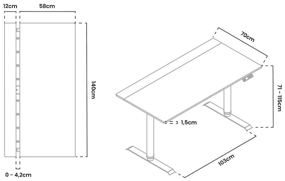 AROZZI herní stůl ARENA NORDICO Black/ motorizovaný/ barva deska černá, nohy černé/ šíře 140cm/ výška 71-115 cm