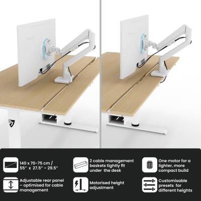 AROZZI herní stůl ARENA NORDICO Light Birch/ motorizovaný/ barva deska bříza, nohy bílé/ šíře 140cm/ výška 71-115 cm