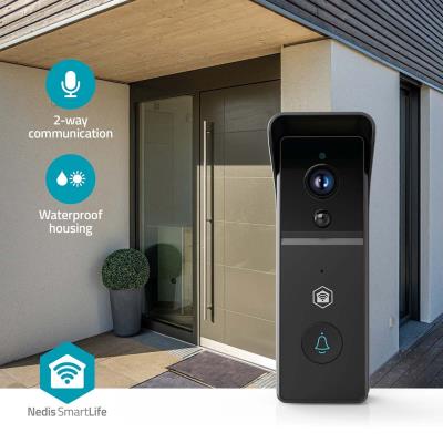 NEDIS Wi-Fi chytrý dveřní videotelefon/ 2304x1296 / 3Mpix/ napájení z baterie/ IP44/ snímač pohybu/ noční vidění/ černý