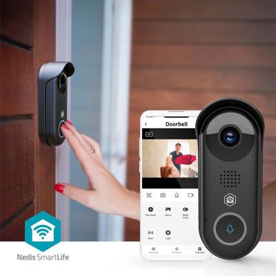 NEDIS Wi-Fi chytrý dveřní videotelefon/ 1920x1080/ 2Mpix/ IP54/ transformátor/ snímač pohybu/ noční vidění/ Onvif/ černý