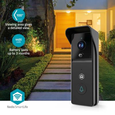 NEDIS Wi-Fi chytrý dveřní videotelefon/ 2304x1296 / 3Mpix/ napájení z baterie/ IP44/ snímač pohybu/ noční vidění/ černý