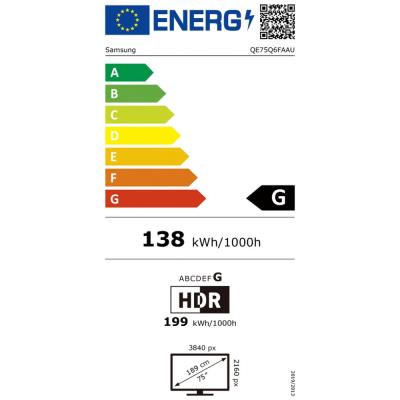 SAMSUNG SMART QLED TV 75"/ QE75Q6F/ 4K Ultra HD 3840x2160/ DVB-T2/S2/C/ H.265/HEVC/ 3xHDMI/ 1xUSB/ Wi-Fi/ LAN/ G