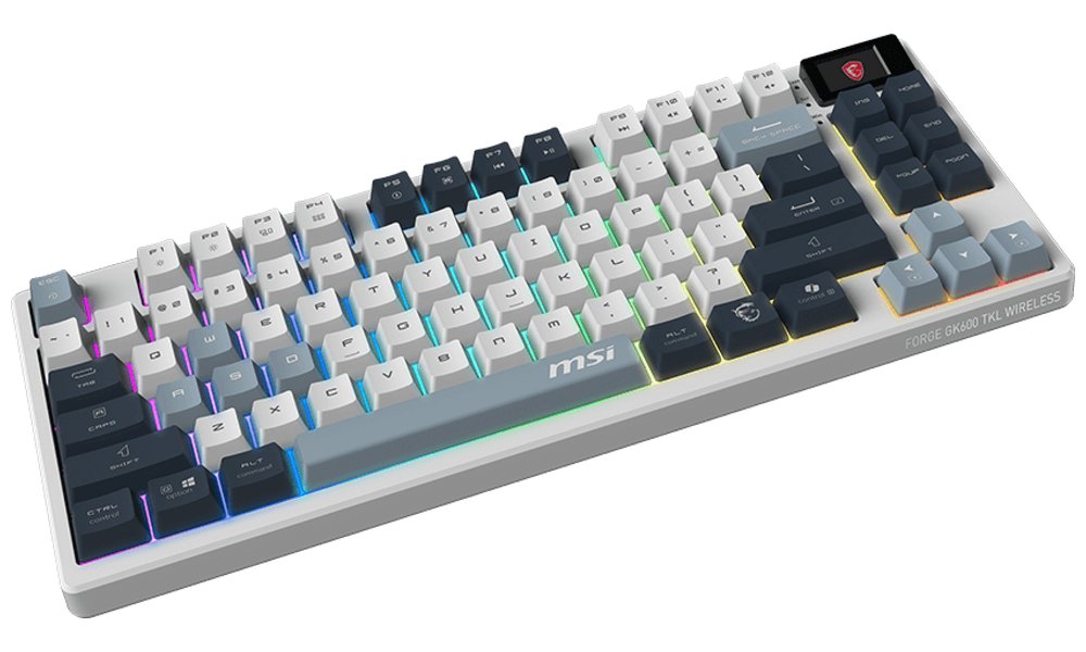 POŠKOZENÝ OBAL - MSI herní klávesnice FORGE GK600 TKL Sky/ bezdrátová 2,4GHz+BT/ mechanická/ RGB/ USB-C/ display/ CZ+SK layout