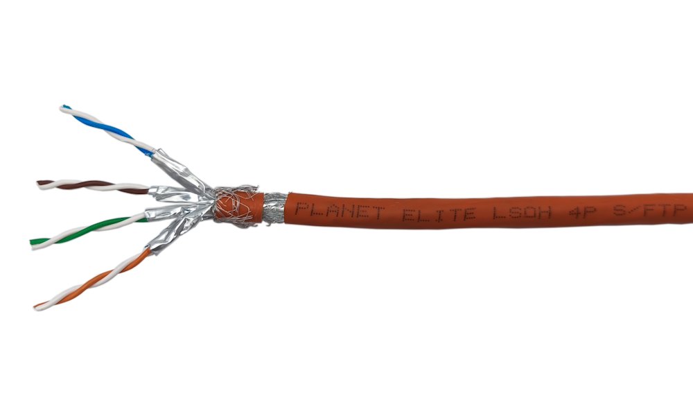 PLANET kabel SFTP, drát, Cat 6A, 4p, 500MHz, B2cas1d1a1 LS0H, stíněné páry, Planet Elite, oranžový, Dca, 80m