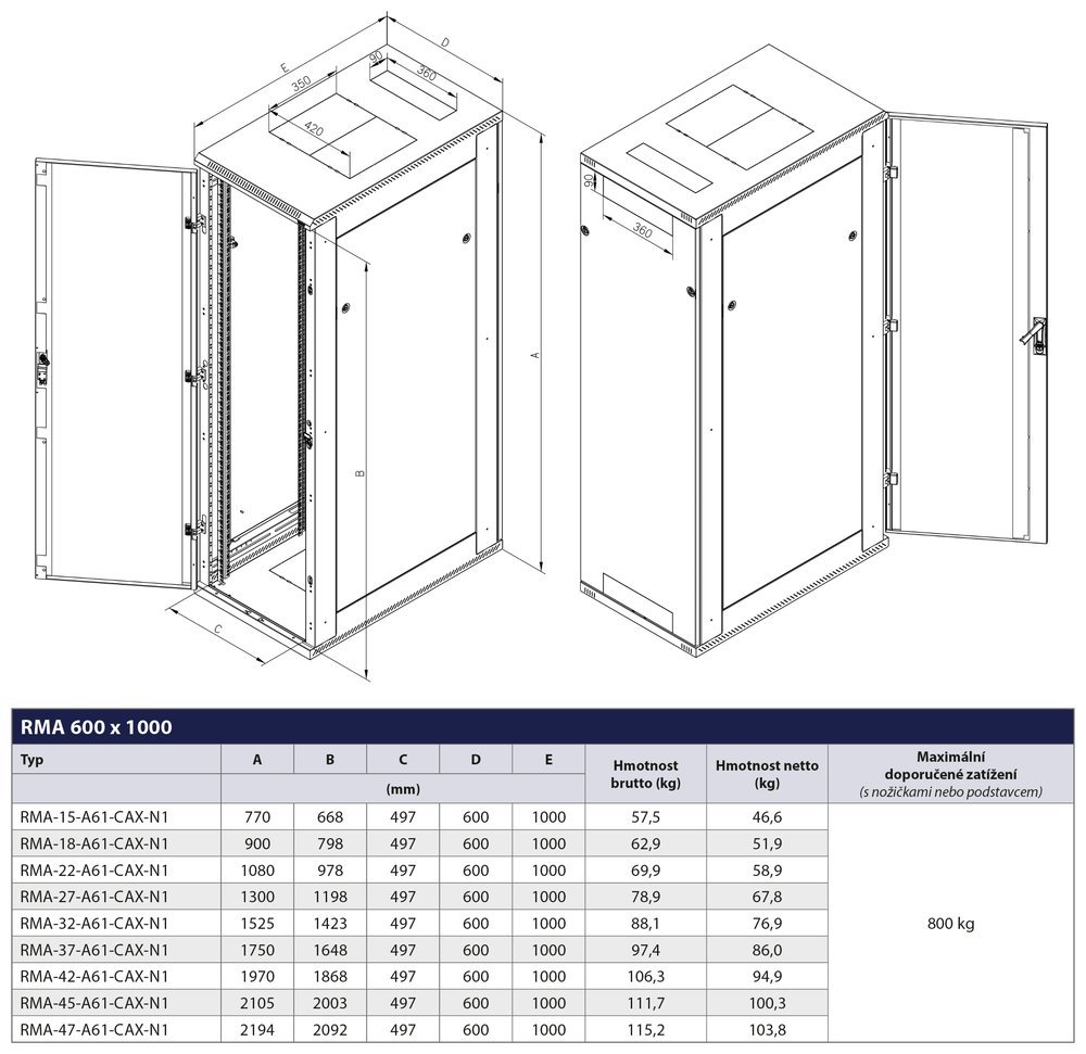 Triton 19" rozvaděč stojanový 47U/600x1000 RAL7035, šedá