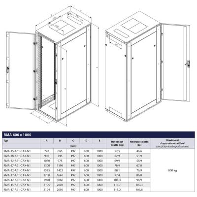 Triton 19" rozvaděč stojanový 18U/600x1000 RAL7035, šedá