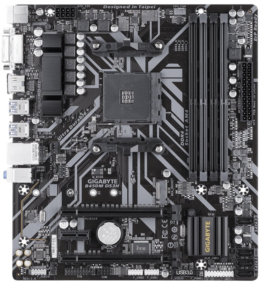 GIGABYTE B450M DS3H / AMD B450 / AM4 / 4x DDR4 / DVI-D / HDMI / M.2 / mATX