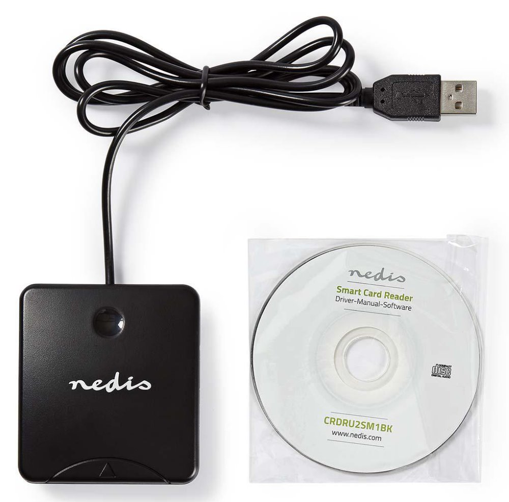 NEDIS čtečka čipových karet CRDRU2SM1BK/ Smart Card ID-1/ eObčanka/ standartní biometrické čipy/ USB 2.0/ černá