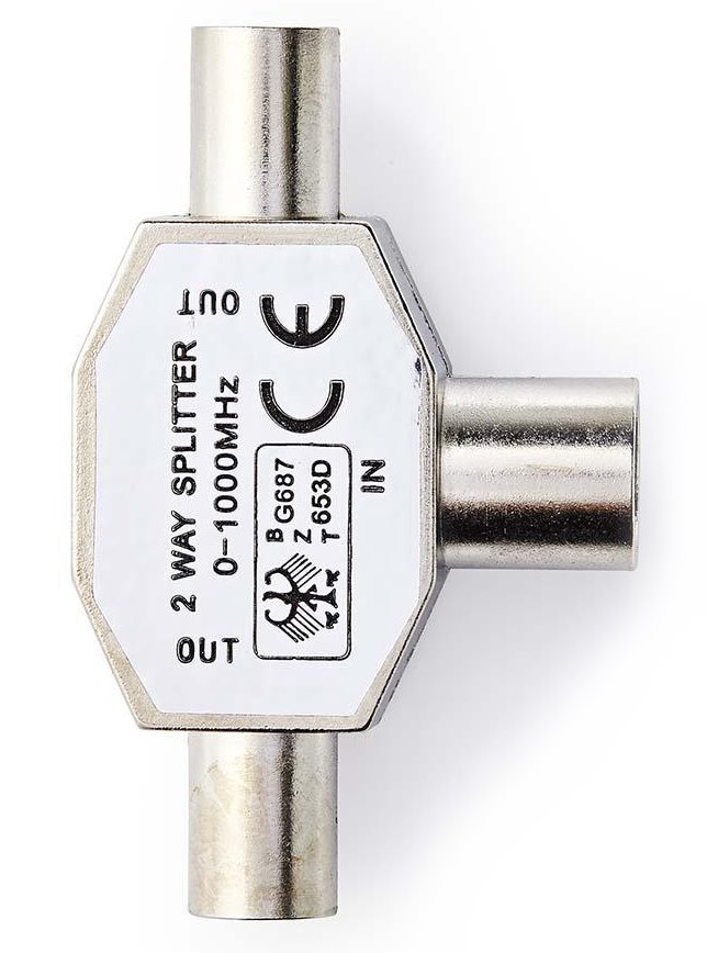 NEDIS koaxiální rozbočovač/ 2x IEC (koaxiální) zástrčka - IEC (koaxiální) zásuvka/ kov/ BOX