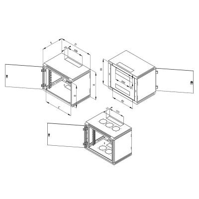 Triton 19' rozvaděč jednodílný 12U/395mm vylamovací otvor pro ventilátor RAL7035