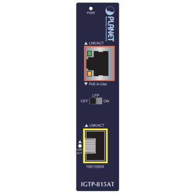 Planet IGTP-815AT konvertor RJ45/SFP, 1Gbps, PoE injektor 802.3at, -40 až 75 st.C, IP30, EFT+ESD, malý rozměr