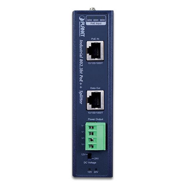 Planet IPOE-173S, Ultra PoE průmyslový splitter 802.3bt do 70W, výstup 12V/24VDC, 1Gb, DIN, IP30, -40~75st., PoH
