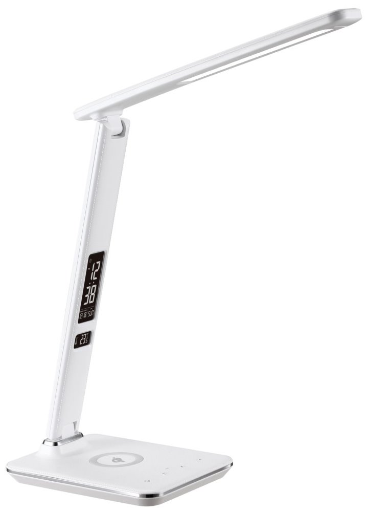 IMMAX LED stolní lampička Kingfisher/ Qi nabíjení/ 8,5W/ 400lm/ 12V/2,5A/ 3 barvy světla/ sklápěcí rameno/ bílá