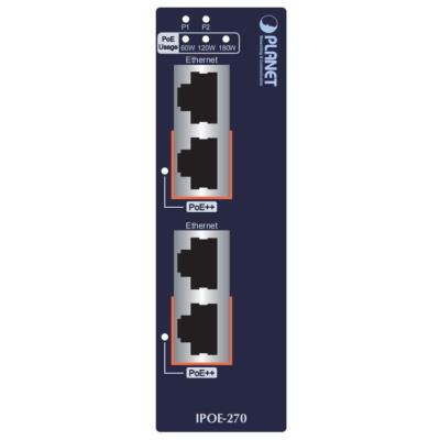 Planet IPOE-270 PoE průmyslový injektor, 2x port, 4x 1/2.5/5Gb, 2x 802.3bt 95/180W, DIN, IP30, -40~75°C, 48-56VDC