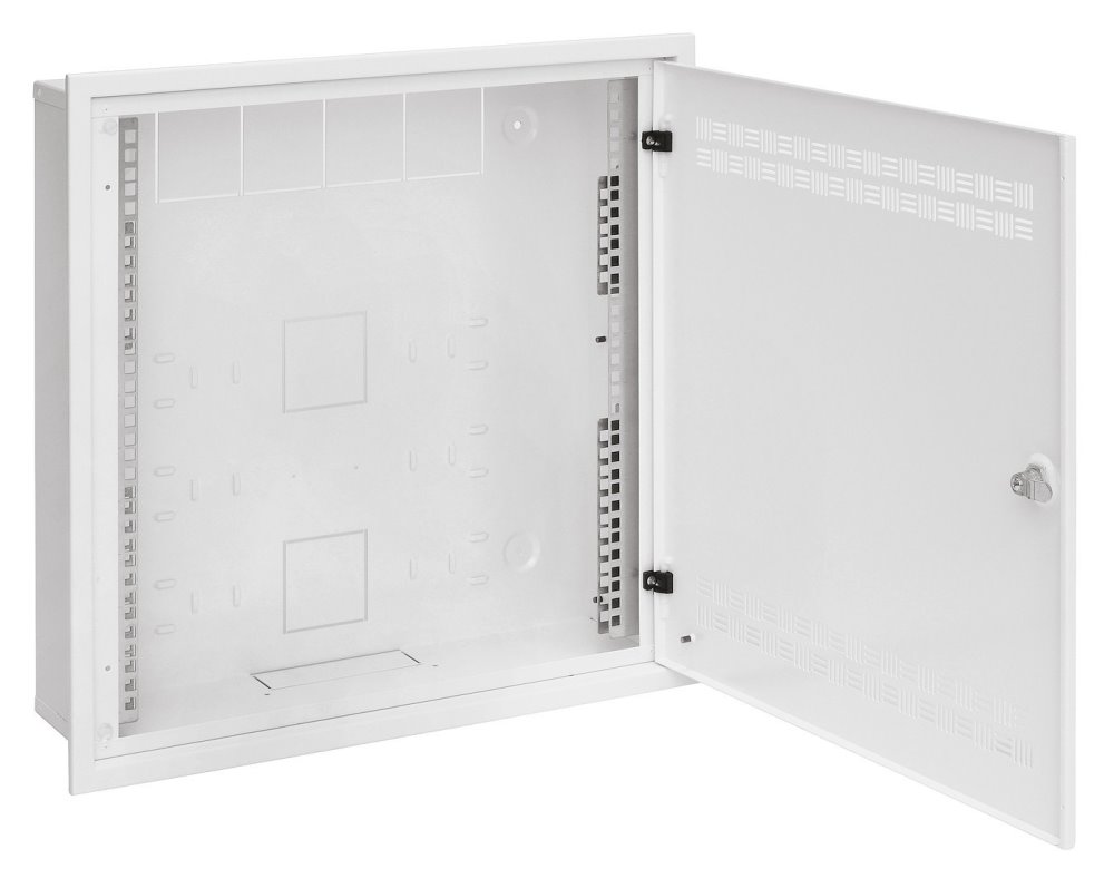 Solarix rozvaděč SOHO LC-18 do zdi s lištami 2U, 4U a 11U, 550x550x150mm, bílá RAL 9003, s rámečkem k zazdění