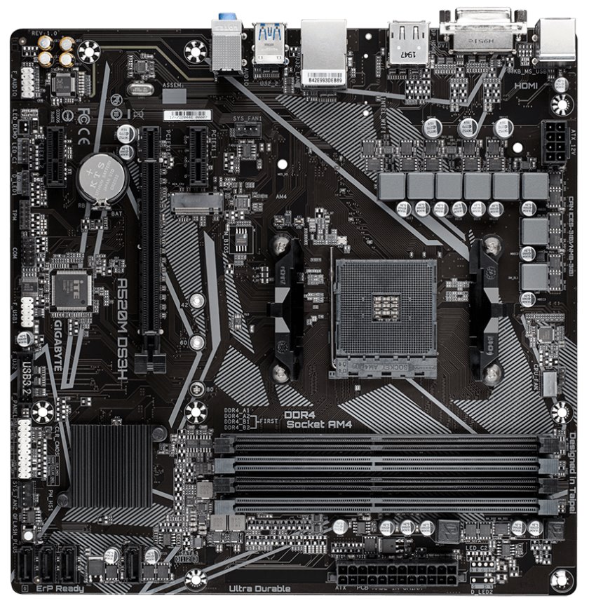 GIGABYTE A520M DS3H / AMD A520 / AM4 / 4x DDR4 / DVI-D / HDMI / DP / M.2 / mATX