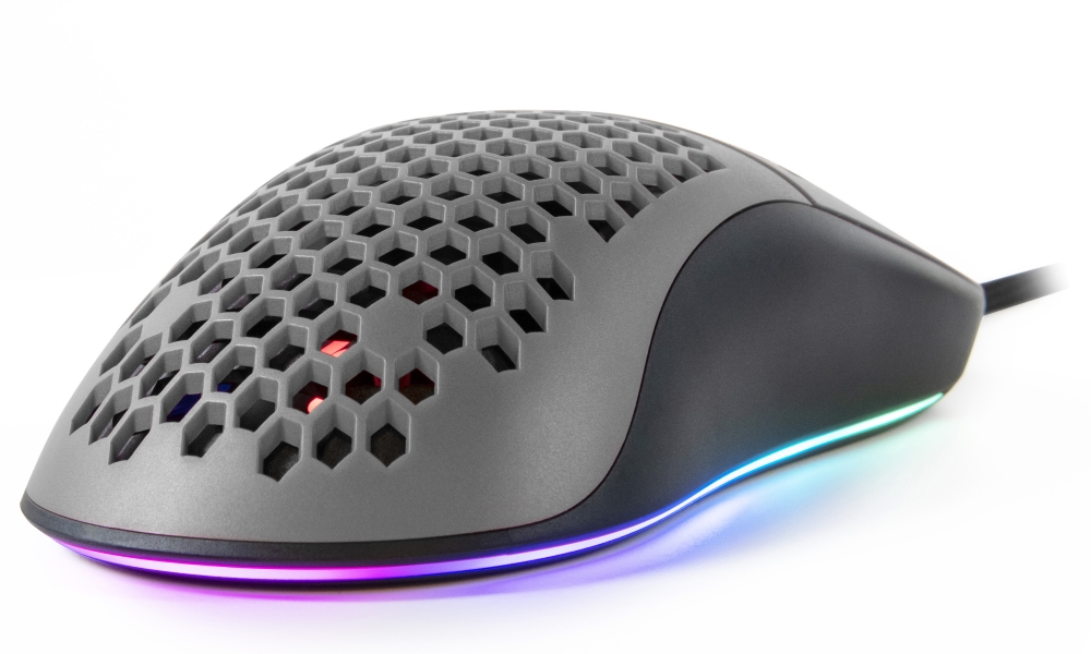 AROZZI herní myš FAVO Ultra Light Black-Grey/ drátová/ 16.000 dpi/ USB/ 7 tlačítek/ RGB/ černošedá