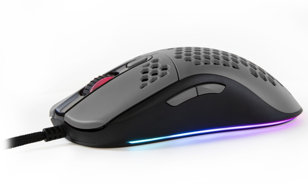 AROZZI herní myš FAVO Ultra Light Black-Grey/ drátová/ 16.000 dpi/ USB/ 7 tlačítek/ RGB/ černošedá