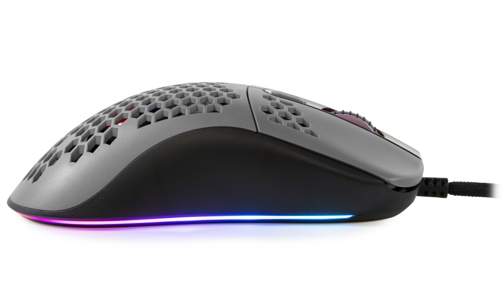 AROZZI herní myš FAVO Ultra Light Black-Grey/ drátová/ 16.000 dpi/ USB/ 7 tlačítek/ RGB/ černošedá