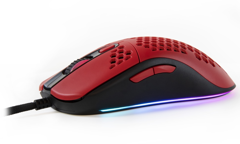 AROZZI herní myš FAVO Ultra Light Black-Red/ drátová/ 16.000 dpi/ USB/ 7 tlačítek/ RGB/ černočervená