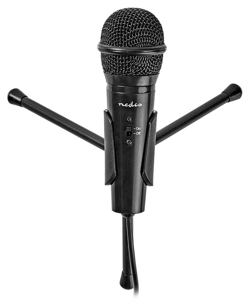 NEDIS stolní všesměrový mikrofon/ tlačítko ON/OFF/ s tříramenným stojanem/ 3,5mm jack/ citlivost -30dB/ černý