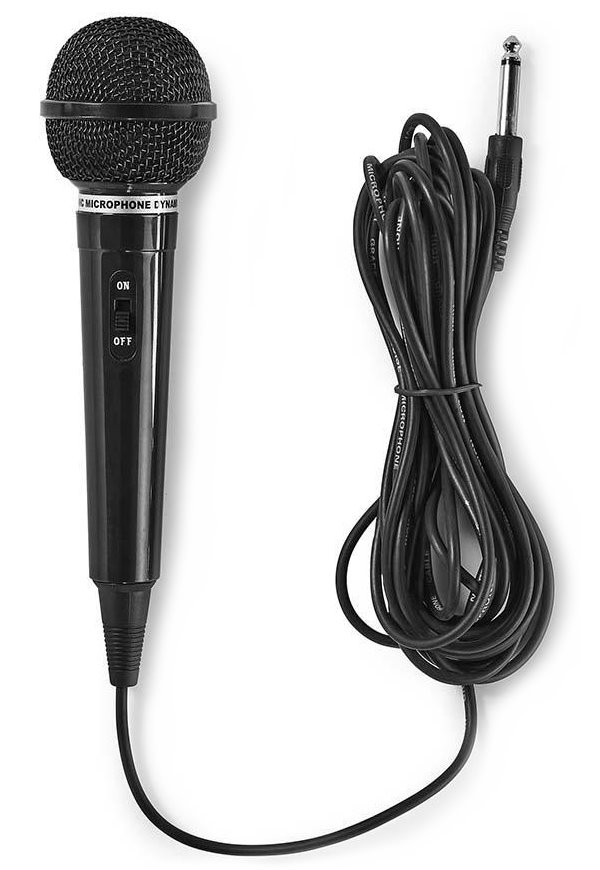 NEDIS kabelový mikrofon/ Kardioid/ pevný kabel 5m/ 80 Hz - 12 kHz/ 600 Ohm/ -75 dB/ jack 6.35 mm/ vypínač/ ABS/ černý