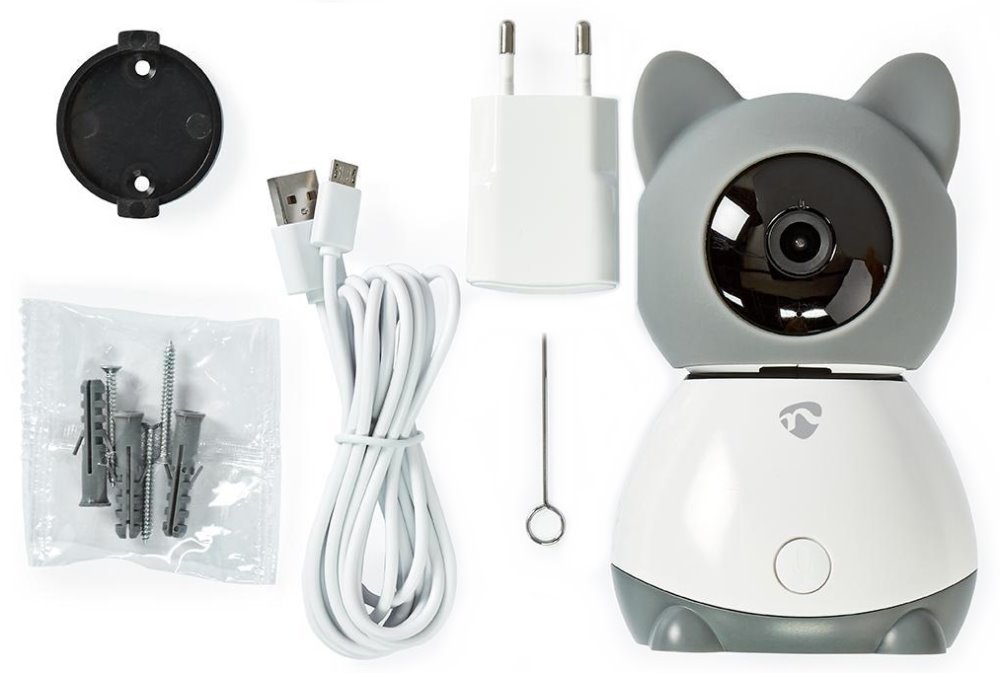 NEDIS IP kamera/ Wi-Fi/ vnitřní/ 1080p/ Micro SD/ Cloud/ snímač pohybu/ náklon/ noční vidění/ Android/ iOS/ šedo-bílá