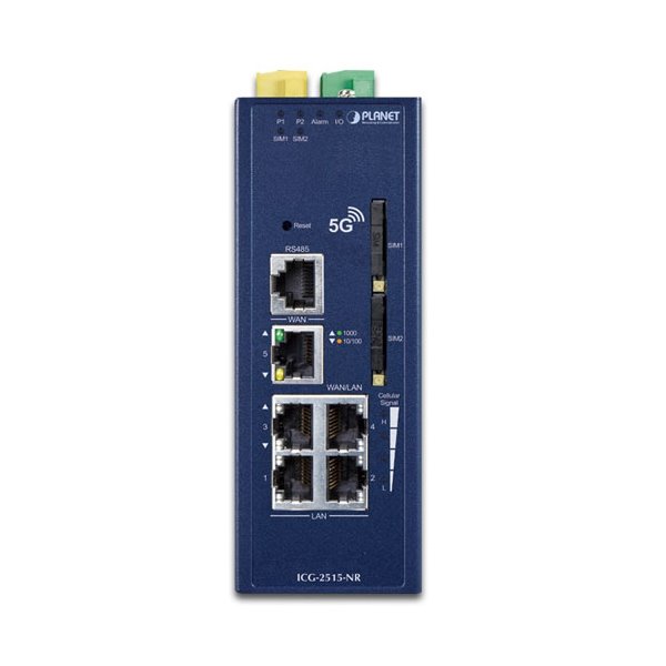 Planet dual 5G/LTE bezpečnostní brána, 2x WAN + 3x LAN, DI/DO, GPS, DIN, IP30, -40/+75°C, dual 9-54VDC