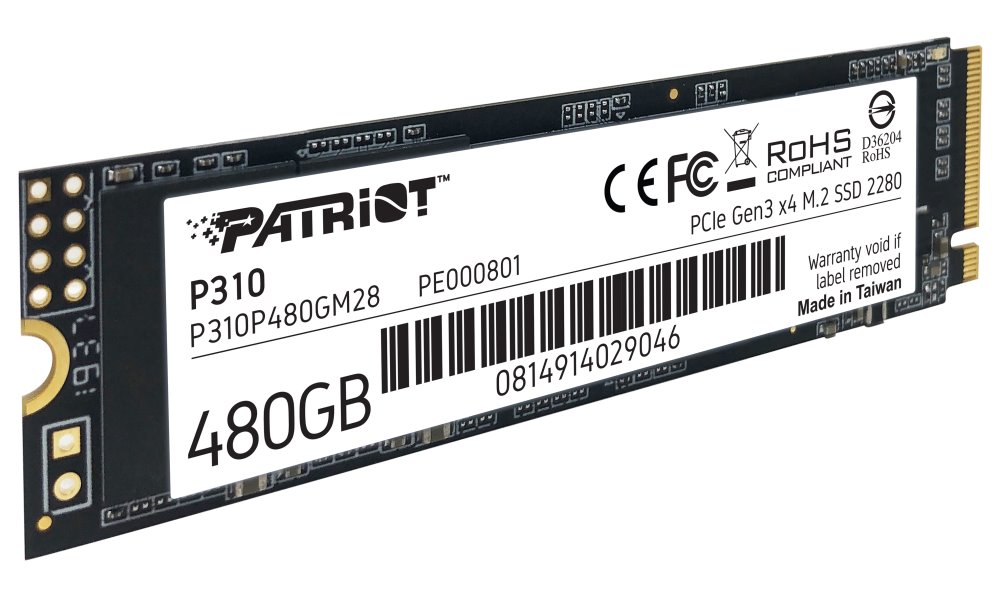 PATRIOT P310 480GB SSD / Interní / M.2 PCIe Gen3 x4 NVMe 1.3 / 2280