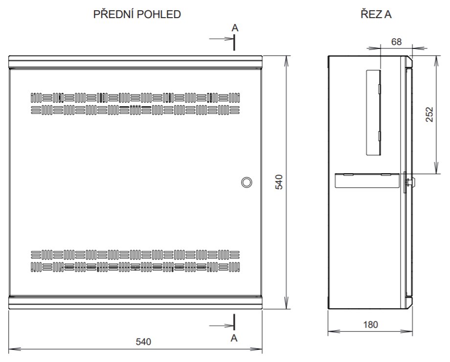 Solarix rozvaděč LC-18 LITE s lištami 3U a 4U, 540x540x180mm, šedý RAL7035