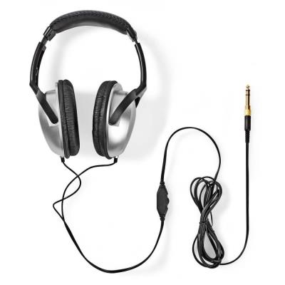 NEDIS kabelová sluchátka/ na uši/ ovládání hlasitosti/ kabel 6 m/ černo-stříbrné