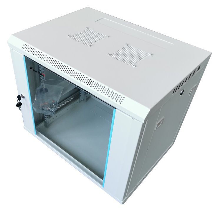 XtendLan 12U/600x450, na zeď, jednodílný, rozložený, skleněné dveře, šedý