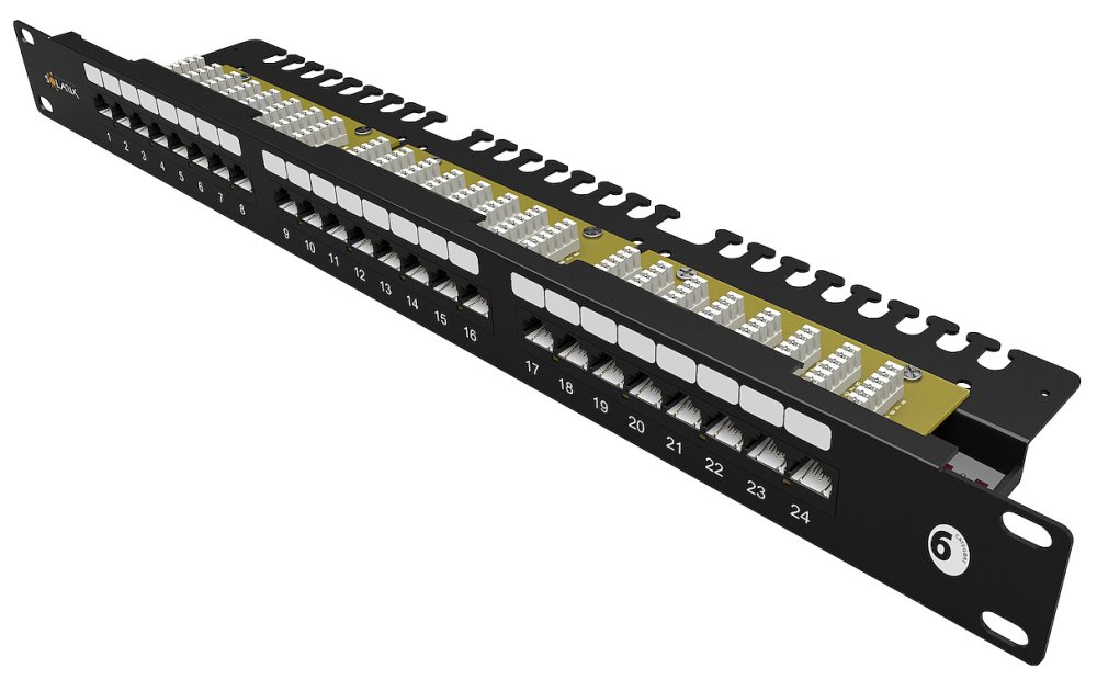 Solarix Patch panel 24x RJ-45 Cat6 UTP s vyvazovací lištou 1U SX24L-6-UTP-BK-N
