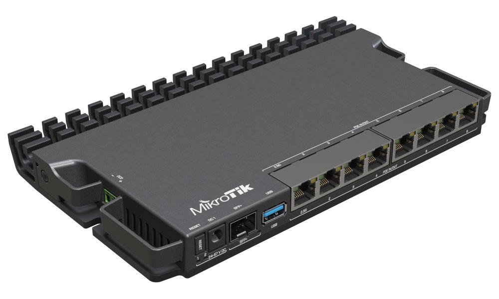 MikroTik RouterBOARD RB5009UPr+S+IN, 4x 1,4 GHz, 7x GbE PoE+, 1x 2,5 GbE PoE+, USB 3.0, SFP+, L5