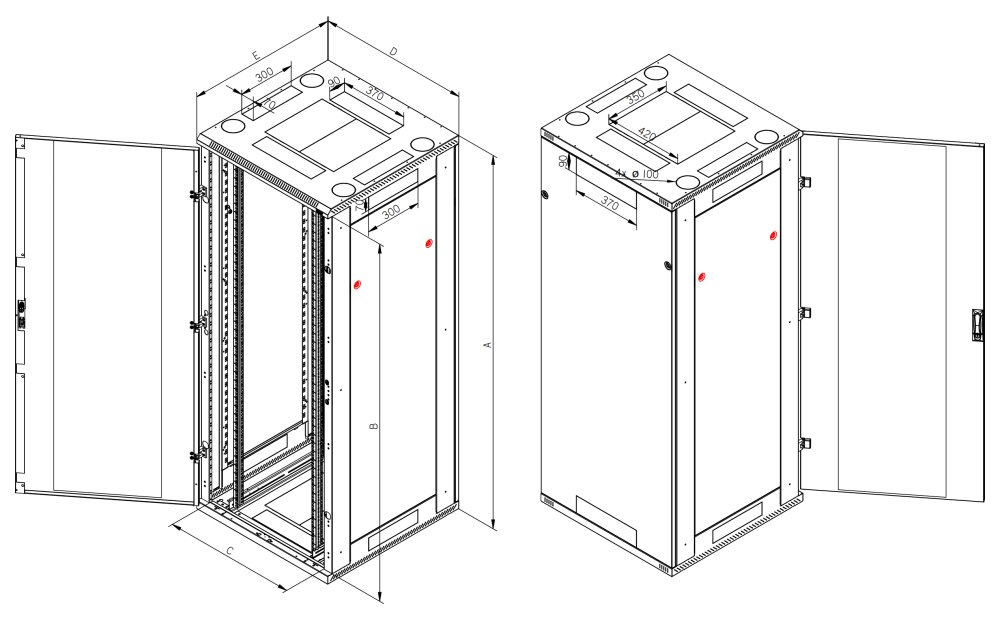 Triton 19" rozvaděč stojanový 42U/800x800, typ RT, nosnost 1200kg, perforované dveře, RAL7035, šedý