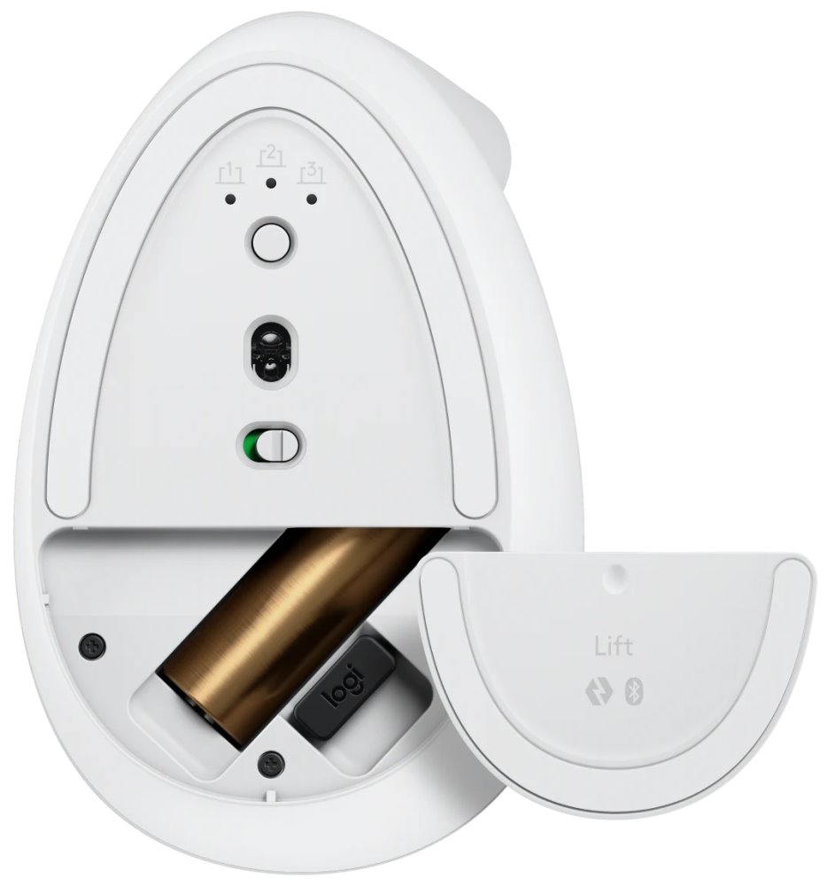 Logitech Lift Vertical Ergonomic Mouse - White   Vertikální myš, optická, 6 tlačítek, bezdrátová, Bluetooth