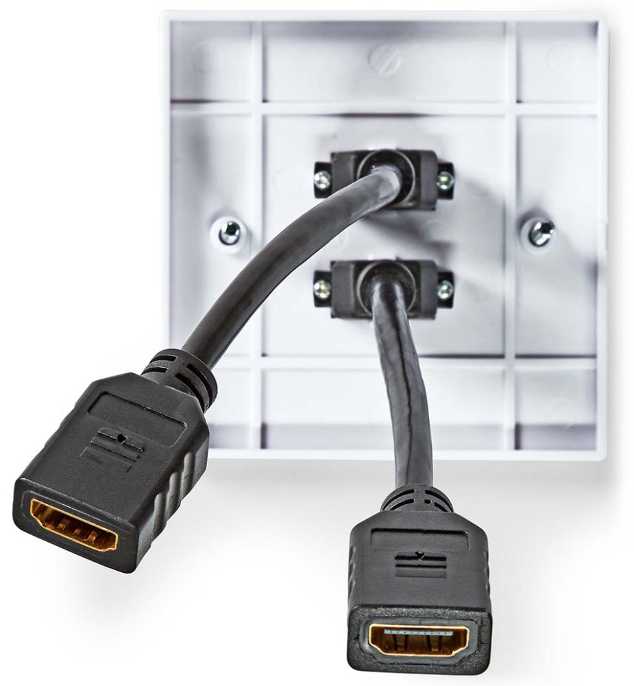 NEDIS nástěnný Box HDMI/ 2x HDMI zásuvka/ 4K@60Hz/ 18 Gbps/ pozlacené/ černo-bílý
