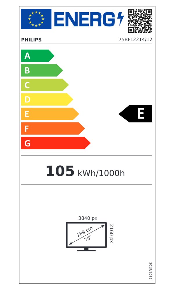 PHILIPS displej 75" 75BFL2214 / B-Line/ IPS/ 4K UHD/ 400cd/ 500 000:1/ TV/ 16/7 /HDMI, USB, RJ45, RJ48