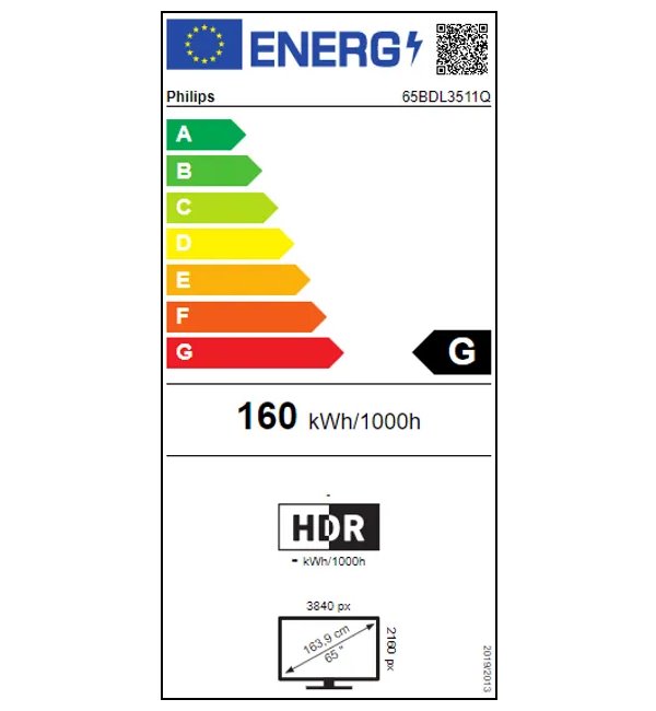 PHILIPS displej 64,5" 65BDL3511Q / Q-Line/ IPS/ 4K UHD/ 60Hz/ 8ms/ 1300:1/ 18/7 / HDMI, DVI, VGA, RS232, RJ45, USB