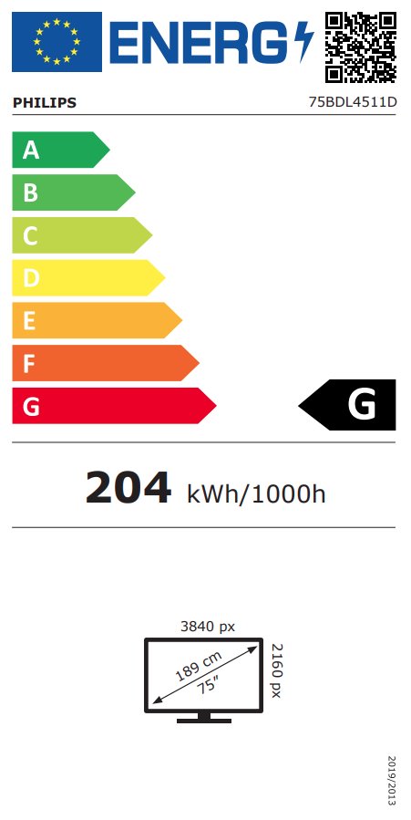 PHILIPS displej 74,5" 75BDL4511D / D-Line/ IPS/ 4K UHD/ 60Hz/ 8ms/ 24/7
